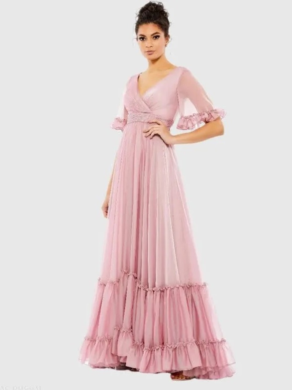 Mac Duggal Dusty Rose Maxi Dress with Flutter Sleeves Size 8